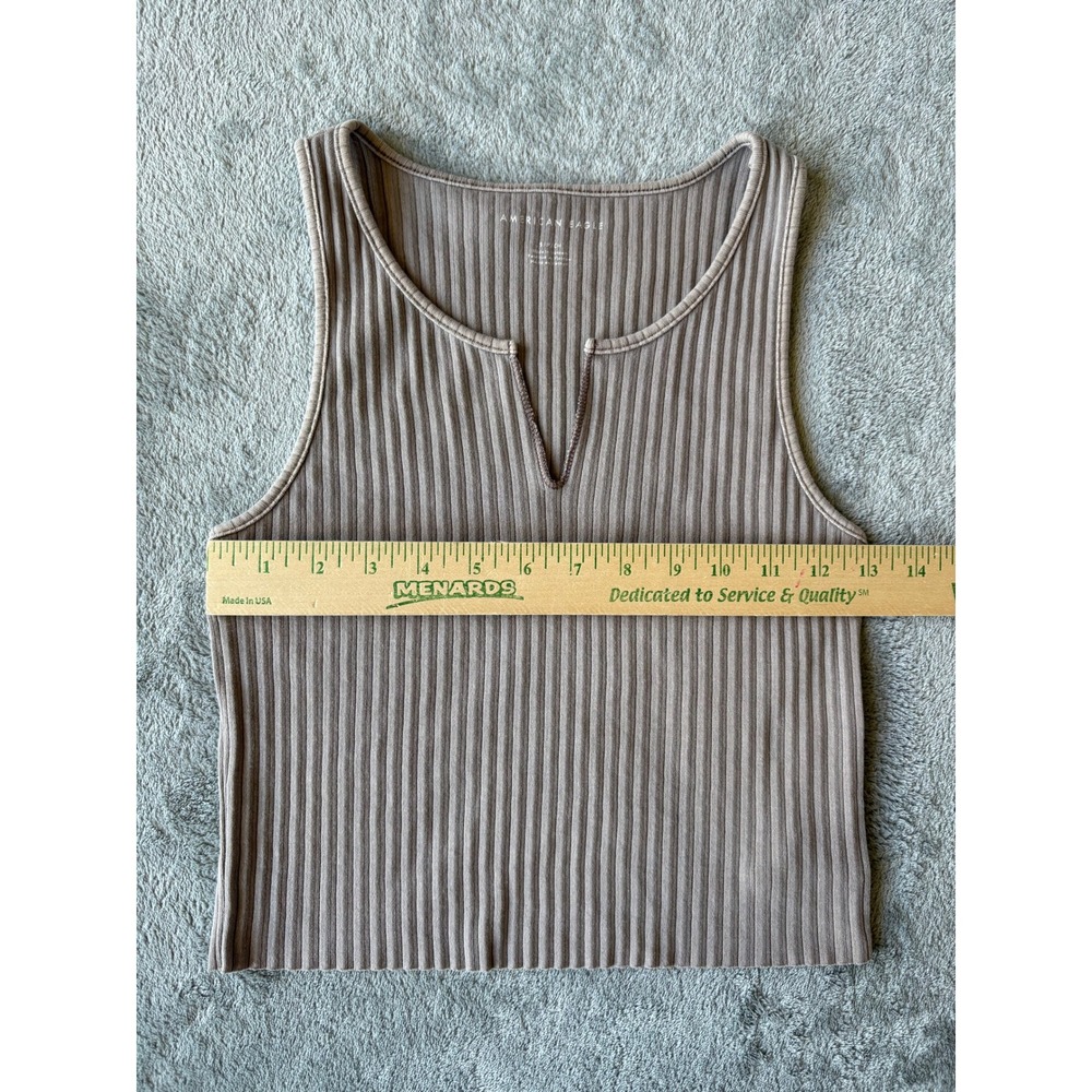 American Eagle Cropped Tank Top Small Brown Ribbed Notch Neck Minimalist Basic - Picture 8 of 14